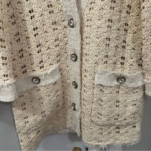Zara TEXTURED WEAVE JACKET WITH JEWEL BUTTON Size Small - Picture 15 of 16